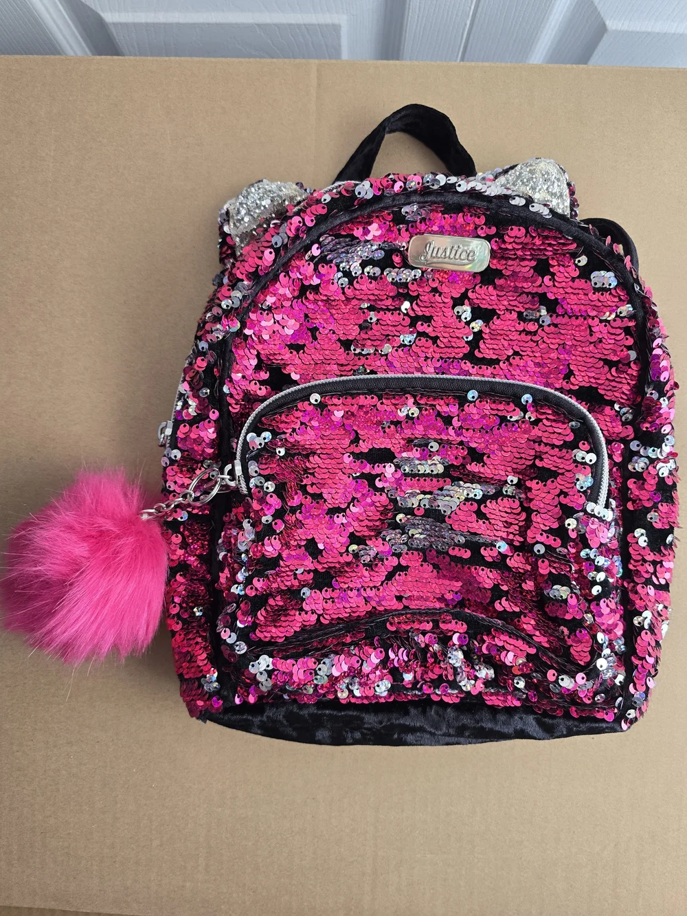 Justice Sequin Mini Backpack in Hot Pink with Silver Accents